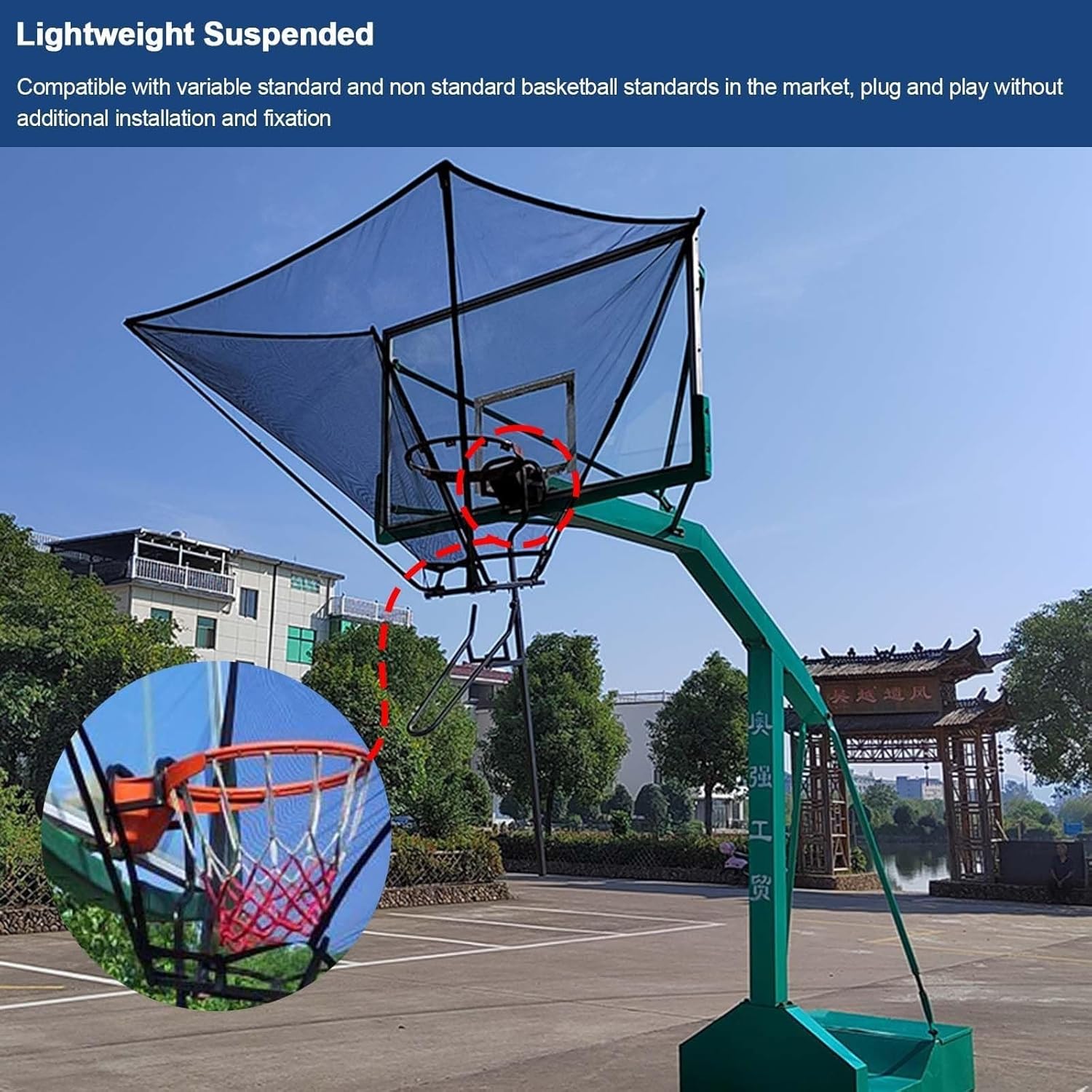 Basketballtrainer Aluminium Basketball Return Lightweight Suspended Shot Trainer Returner with Chute Compatible with All Hoops