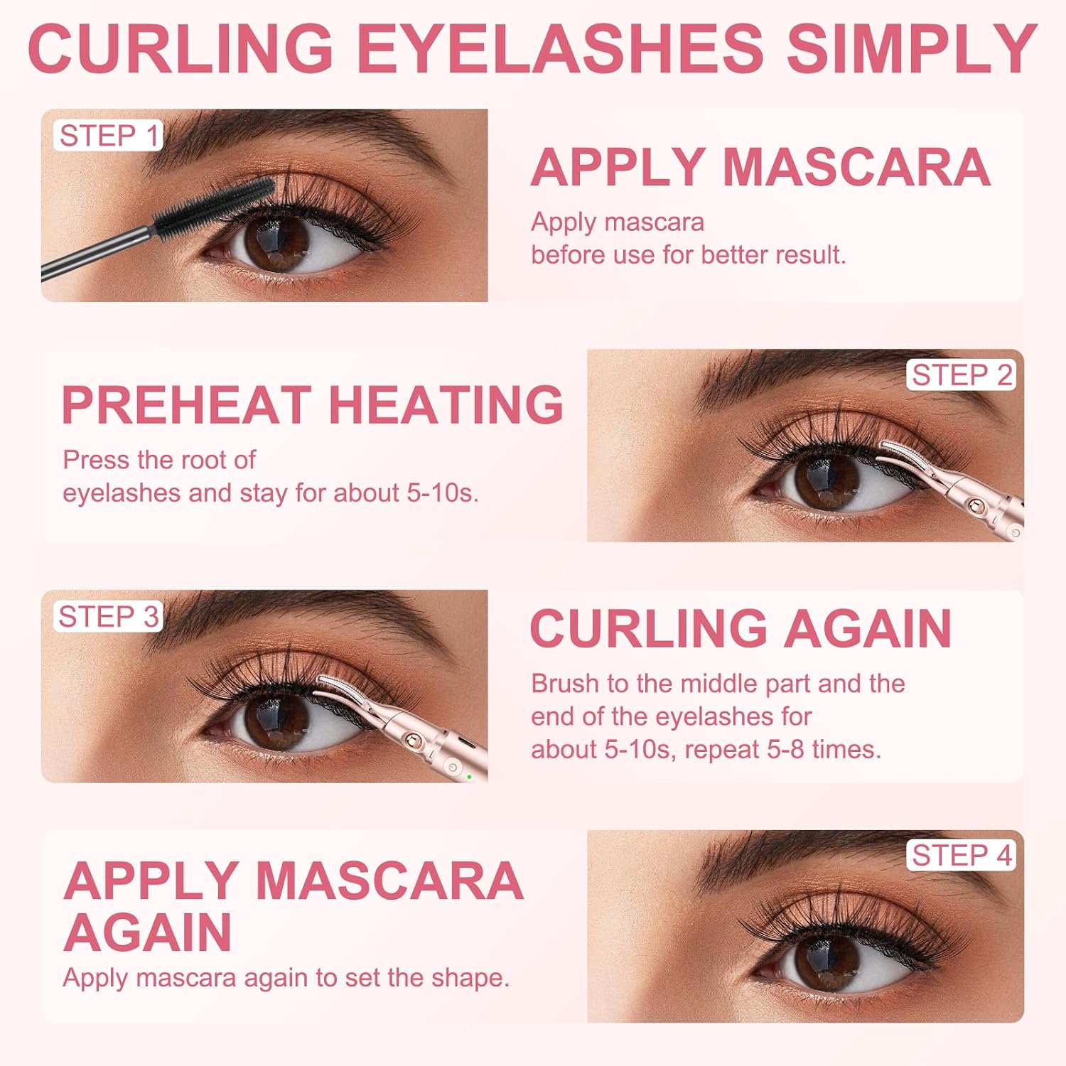 2 -in-1 Heated Eyelash Curler and Eyebrow Trimmer for Women, 10S Fast Heating, Electric Eyelash Curler with 2 Temp Settings Suit for All Lashes, 24H Long Lasting Curls, Christmas Gift for Women Girls