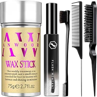 3-In-1 Styling Cream & Taming Wand, Hair Wax Stick, Slick Back Hair Brush Kit - Tame Flyaways, Smooth Frizz, Sleek Ponytail Bun - Gel/Pomade/Balm Stick for Women - Styling Accessories for Girls & Kids