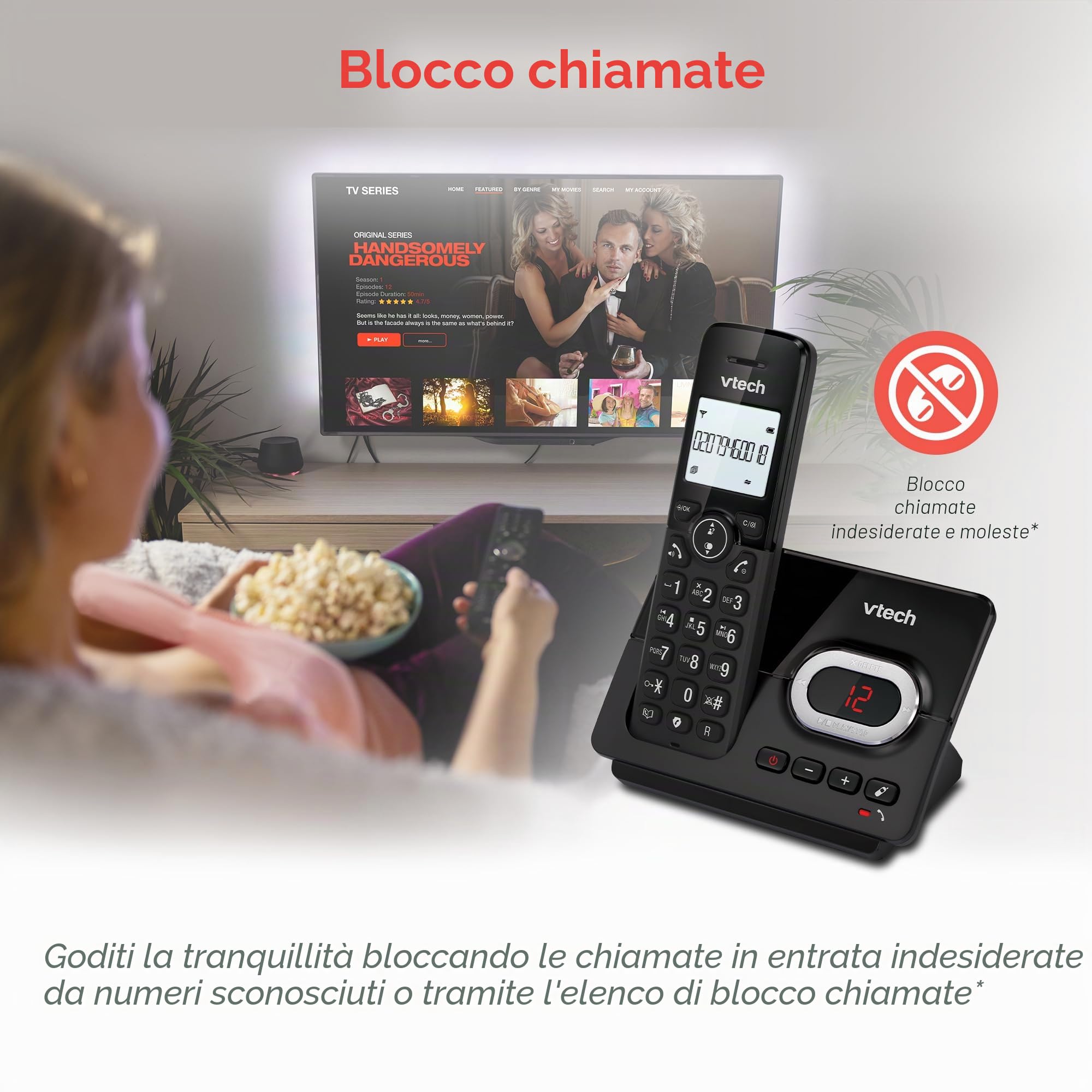 VTech CS2051 Telefono senza fili con segreteria telefonica e 2 combinati, Modalità ECO+, Telefono Senior, Telefono Fisso, Blocco chiamata, Funzione vivavoce, Tasti grandi, Display 1 Linea, Nero