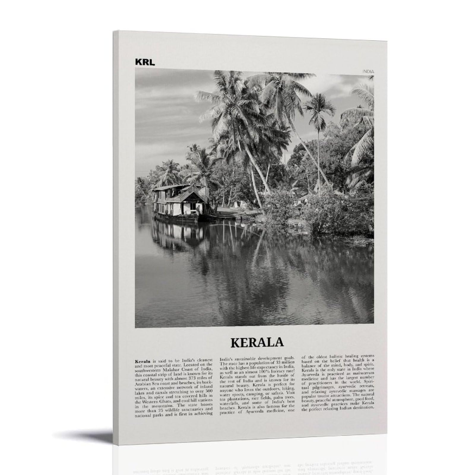 LAIRIBA Kerala Print Black And White, Kerala Wall Art, Kerala Poster, Kerala Photo, Kerala Wall Décor, India Posters Celebrity Decorative Paintings Frame-style 20x30inch(50x75cm)