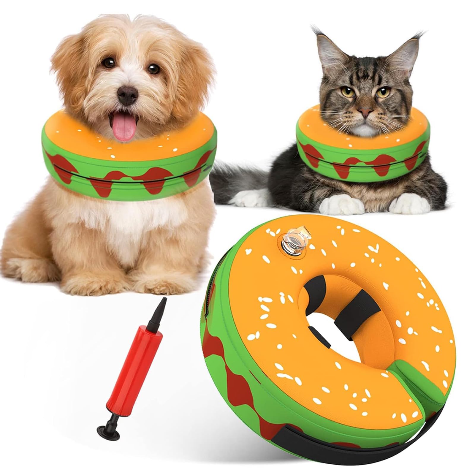 HIKKY Dog Inflatable Recovery Collar - Pet Recovery Collar Cat Protective Inflatable Recovery Cone Collar After Surgery Soft E-Collar Adjustable Waterproof for Cats Small Medium Dogs (Medium)