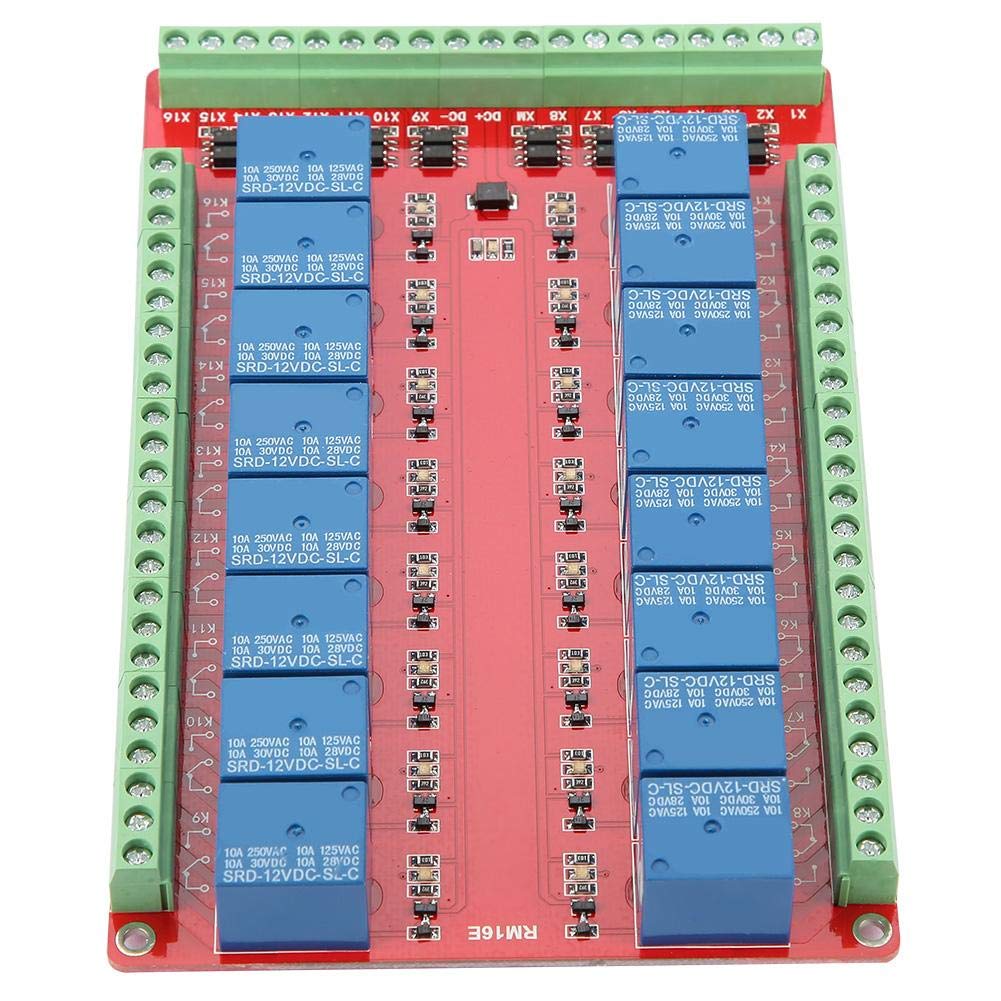 Akozon Modulo Relè Scheda di Interfaccia 16 canali Trigger di Livello Alto/Basso DC 5/12 / 24 V(DC 12V)