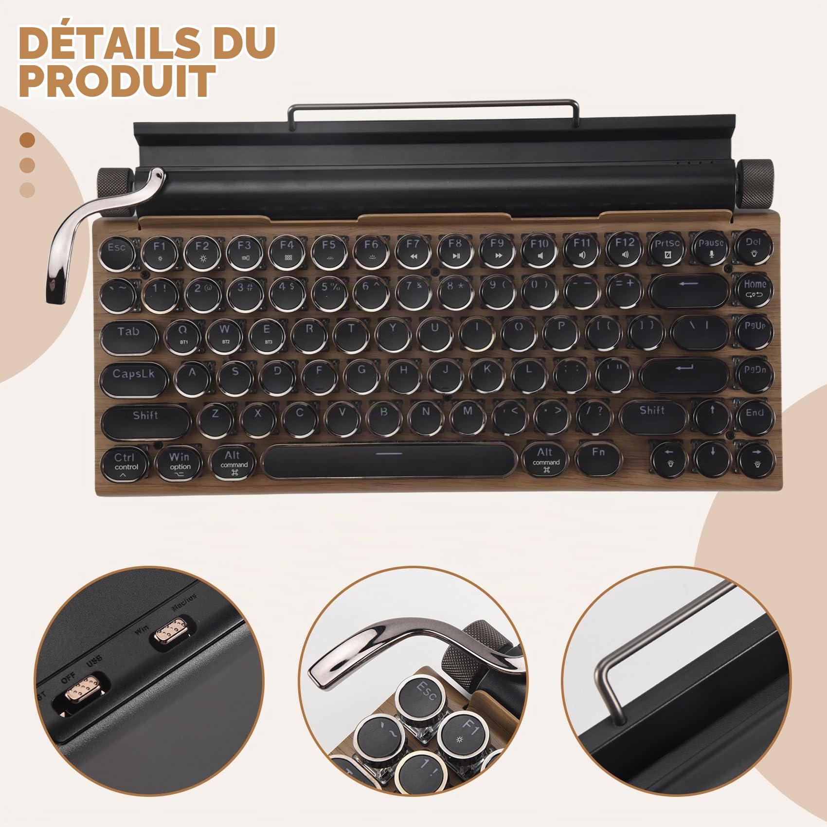 Clavier de Machine à éCrire RéTro Claviers MéCaniques Bluetooth sans 83 Touches Clavier D'Ordinateur pour Ordinateur Portable PC Gaming