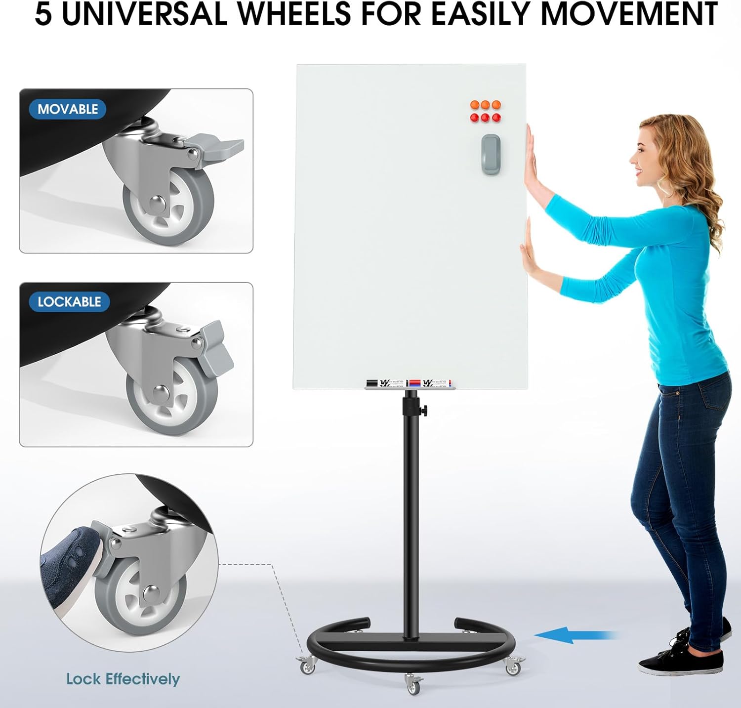 MaxGear Glass Mobile Whiteboard– 40'' x 28'' Magnetic Dry Erase Board Stand, Black Stand Portable White Board Standing Dry Erase Easel with 4 Markers, 6 Magnets, Eraser