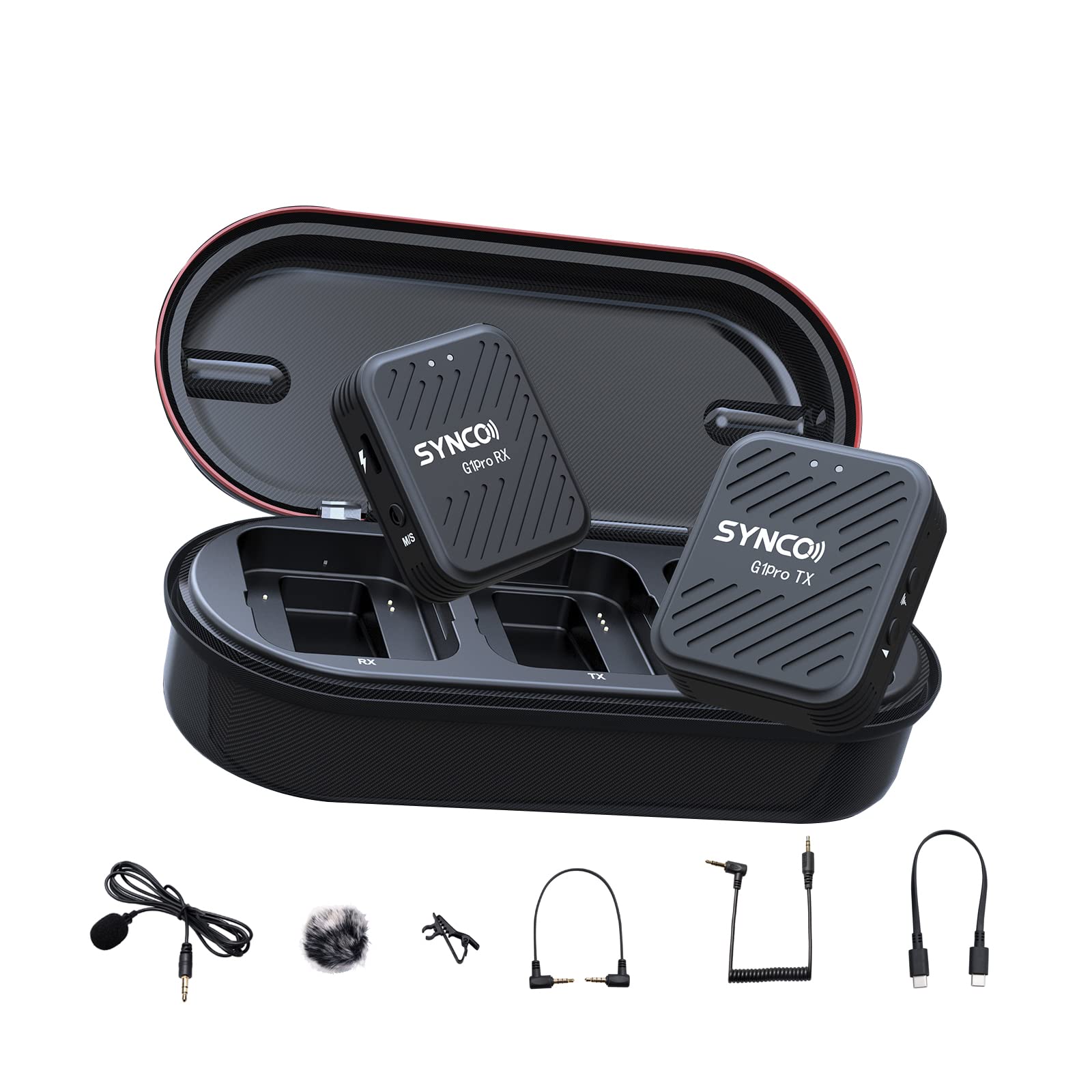 SYNCO G1 (A1) Pro Microphone Cravate sans Fil 2,4 GHz avec Station de Charge, 1 récepteur, 2 émetteurs pour Appareil Photo, Youtube, TiKTok, Vlog Interview…