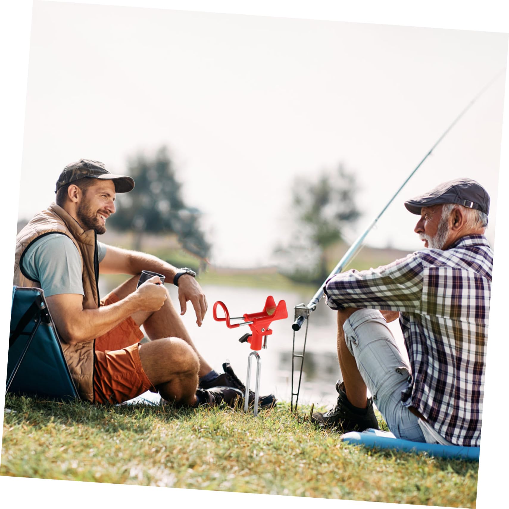 Support de Canne à Pêche de Sol 2 Pièces, Métal Nylon, Rouge