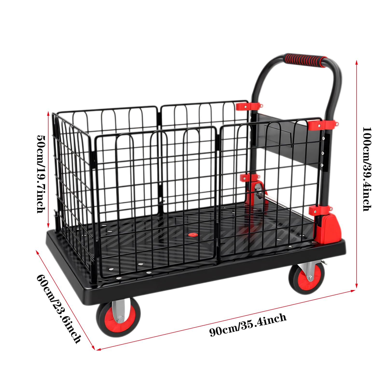 Carrello con piattaforma resistente con recinzione in filo di acciaio, ruote silenziose in TPR, capacità di carico 200 kg, ideale per lo spostamento e lo stoccaggio