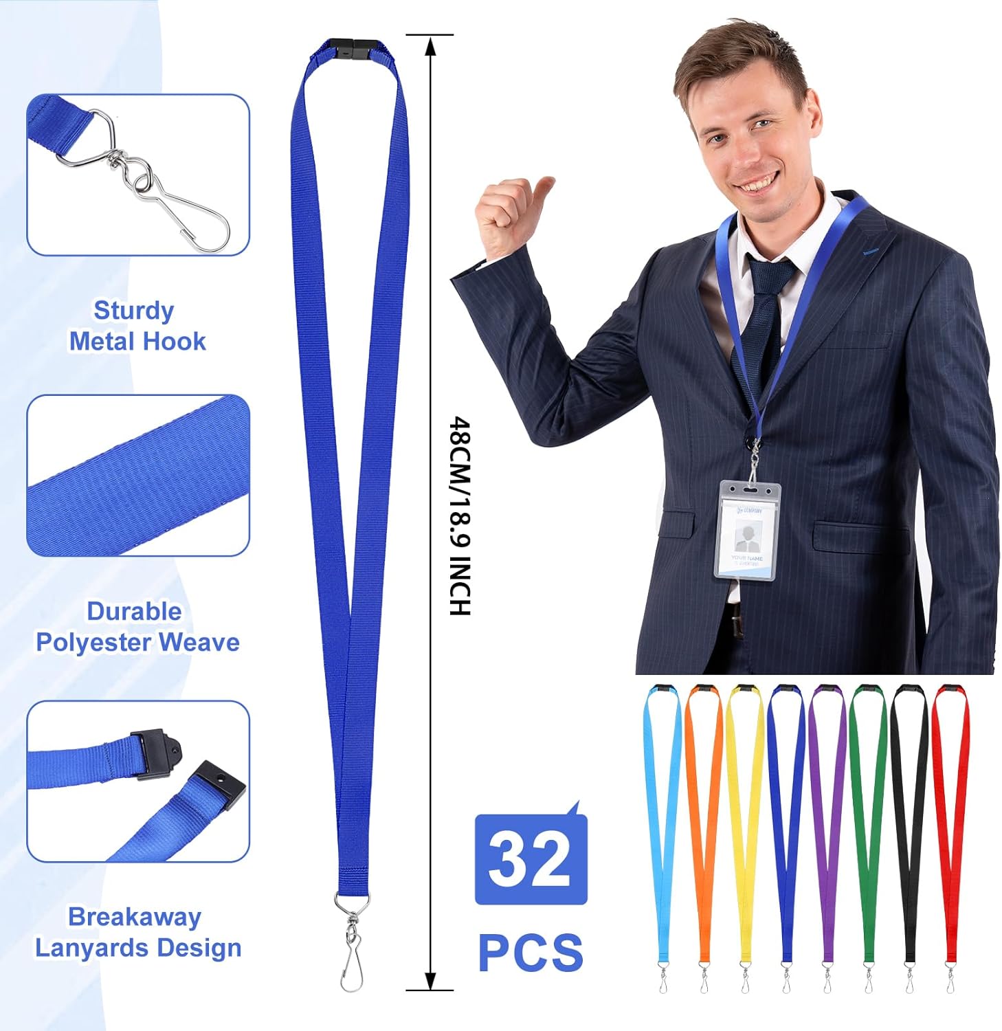 Prudiut 32 Pcs Breakaway Lanyards - 8 Color Breakaway Lanyards with Swivel J Hook for Id Badges and Keys - Image 2