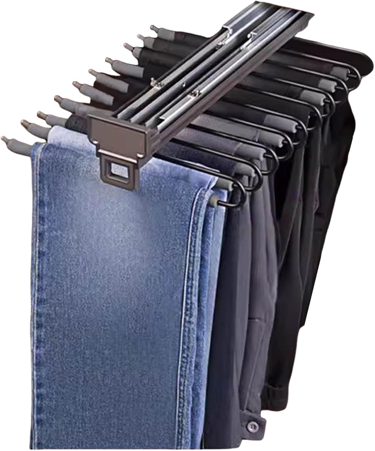 Pull Out Trousers Rack with Anti-Slip Flocked Sleeve, Retractable Space Saving Clothes Pants Hanger Rail for Clothes Towel Scarf Trousers Tie, Top-Mounted Single Row