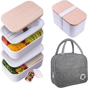 Bento Box Adult Lunch Box with lunch bag, Japanese Lunch Box Containers for Adult, Bento lunch Box with Leakproof 54OZ White