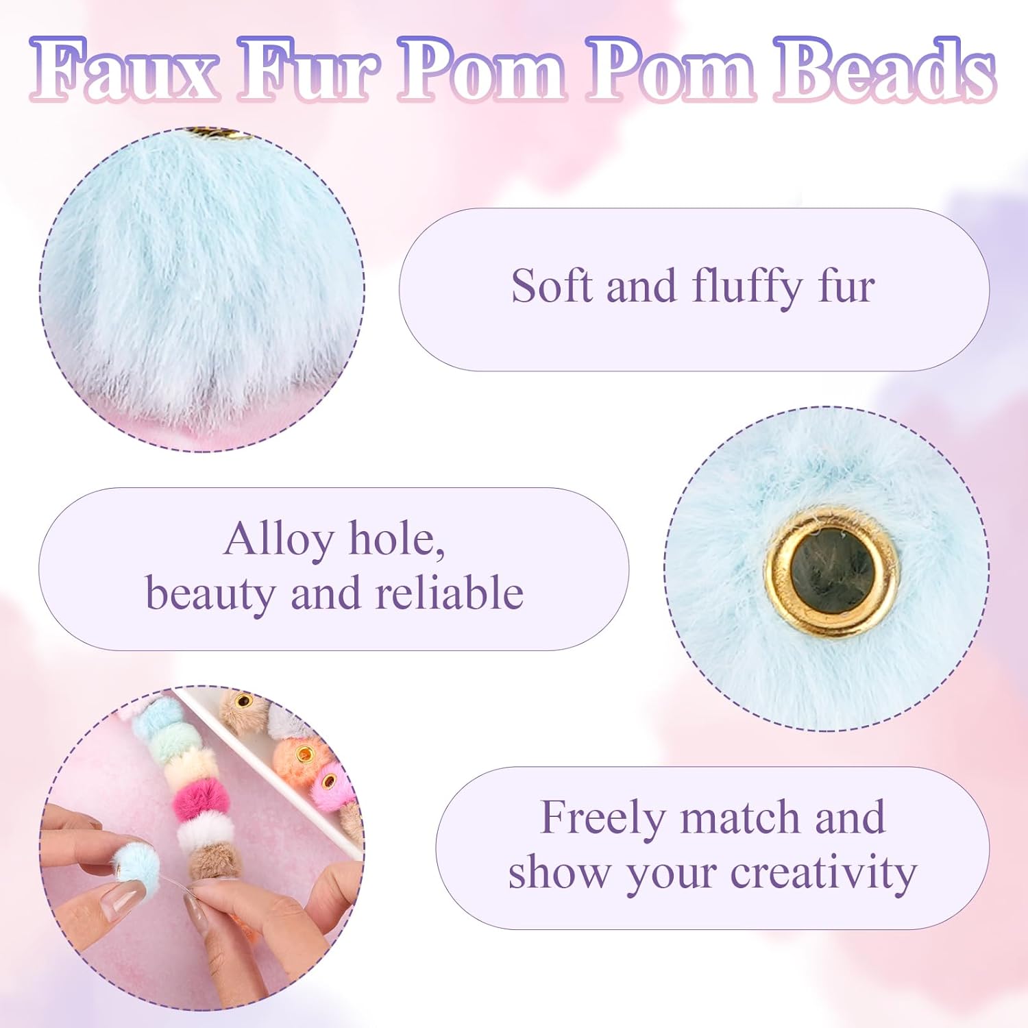 Supkiir 300Pcs Fluffy Pom Pom Beads, 15 Colors Faux Fur Pom Poms for Crafts, Bead for Beadable Pens Soft Fluffy Beads for DIY Jewelry Keychain Making and Handicrafts Accessories - Image 4
