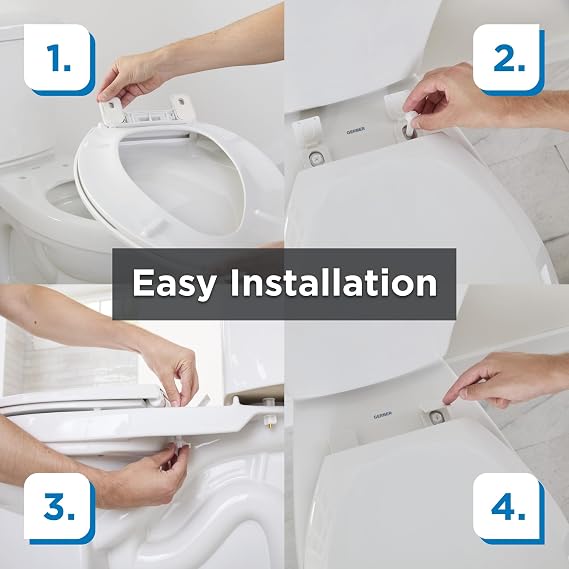 Gerber Elongated Toilet Seat with Cover, Standard Close, Quick & Easy Install, Heavy-Duty Plastic, Adjustable Fit for Standard Elongated Toilets, Durable & Fade-Resistant, White G0099216