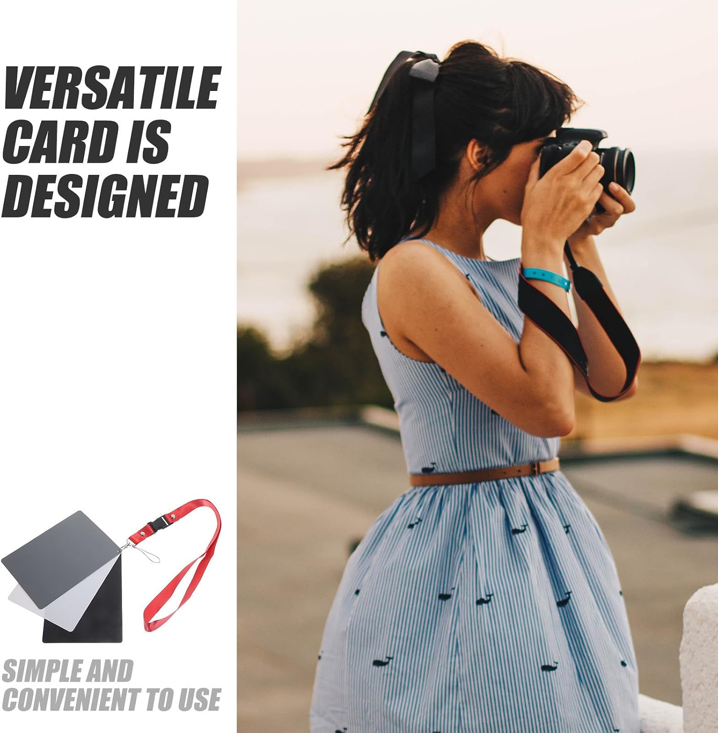 Portable Grey Balance Card with Neck Strap for DSLR Digital Camera, Plastic Material, Calibrate White Balance and Exposure for Professional Photographers