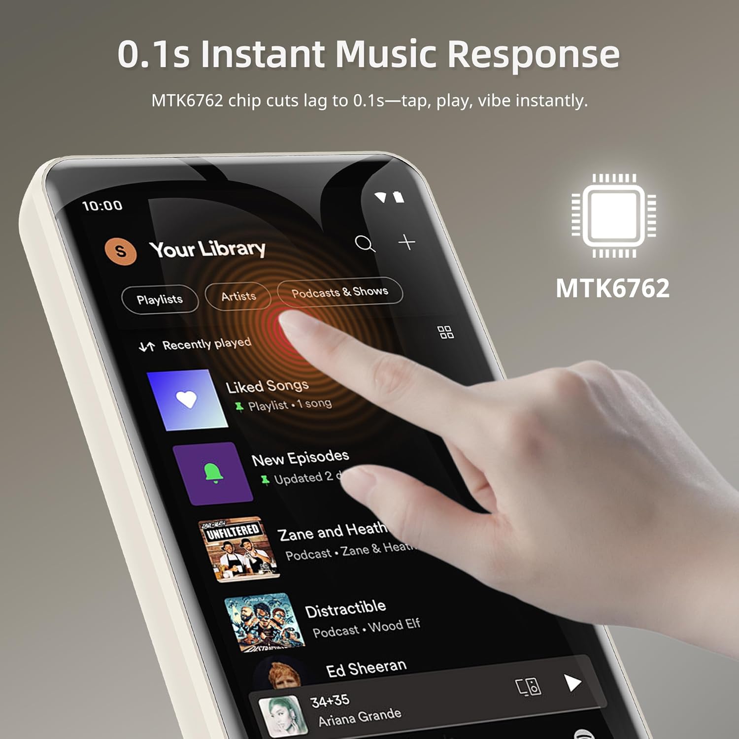 HIFI WALKER Android MP3 Player with Bluetooth and WiFi, Portable Music Player with Spotify, 4" Touch Display MP4, 80GB Storage, Bluetooth 5.0, Hi-Res Audio, 1080p Video, White