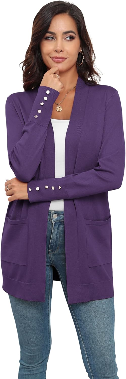 VIISHOW Women Cardigan Sweater Lightweight Open Front Long Sleeve Soft Fine Knit Casual Trendy Kimono Cardigans with Pockets - Image 3