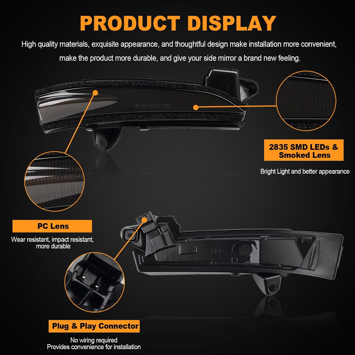 LED Side Mirror Turn Signal Light Compatible with Ford Fusion 2013 2014 2015 2016 2017 2018 2019 2020, Smoked Lens Fusion accessories,Replace OE DS7Z-13B375-A