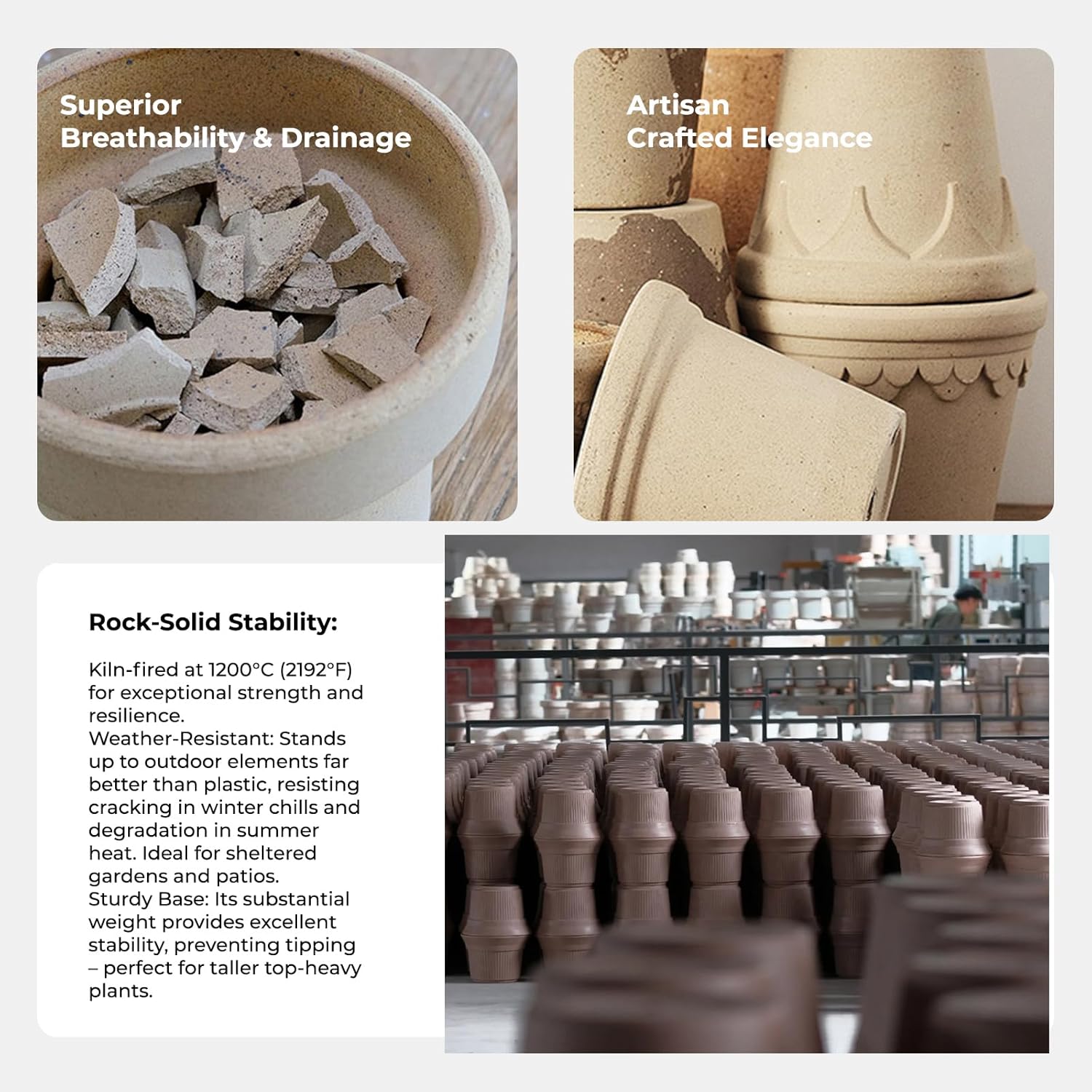 8 Inch Clay Planter with Saucer Unglazed White Terracotta Pot with Drainage Hole Rustic Weather-Resistant Plant Pot for Indoor Outdoor Use Ideal for Home Office Patio Garden