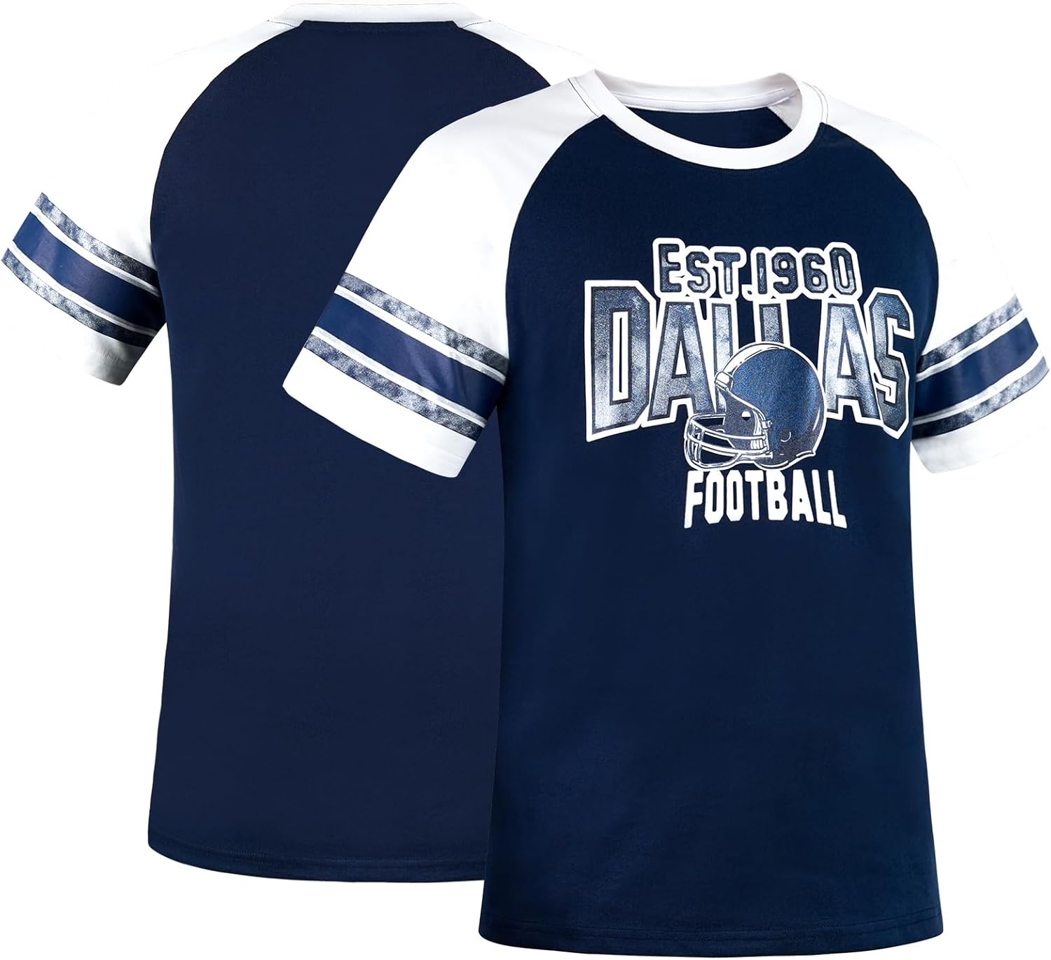 Mens City Football Fans Vintage Classical Sporty Tee Shirts - White & Navy