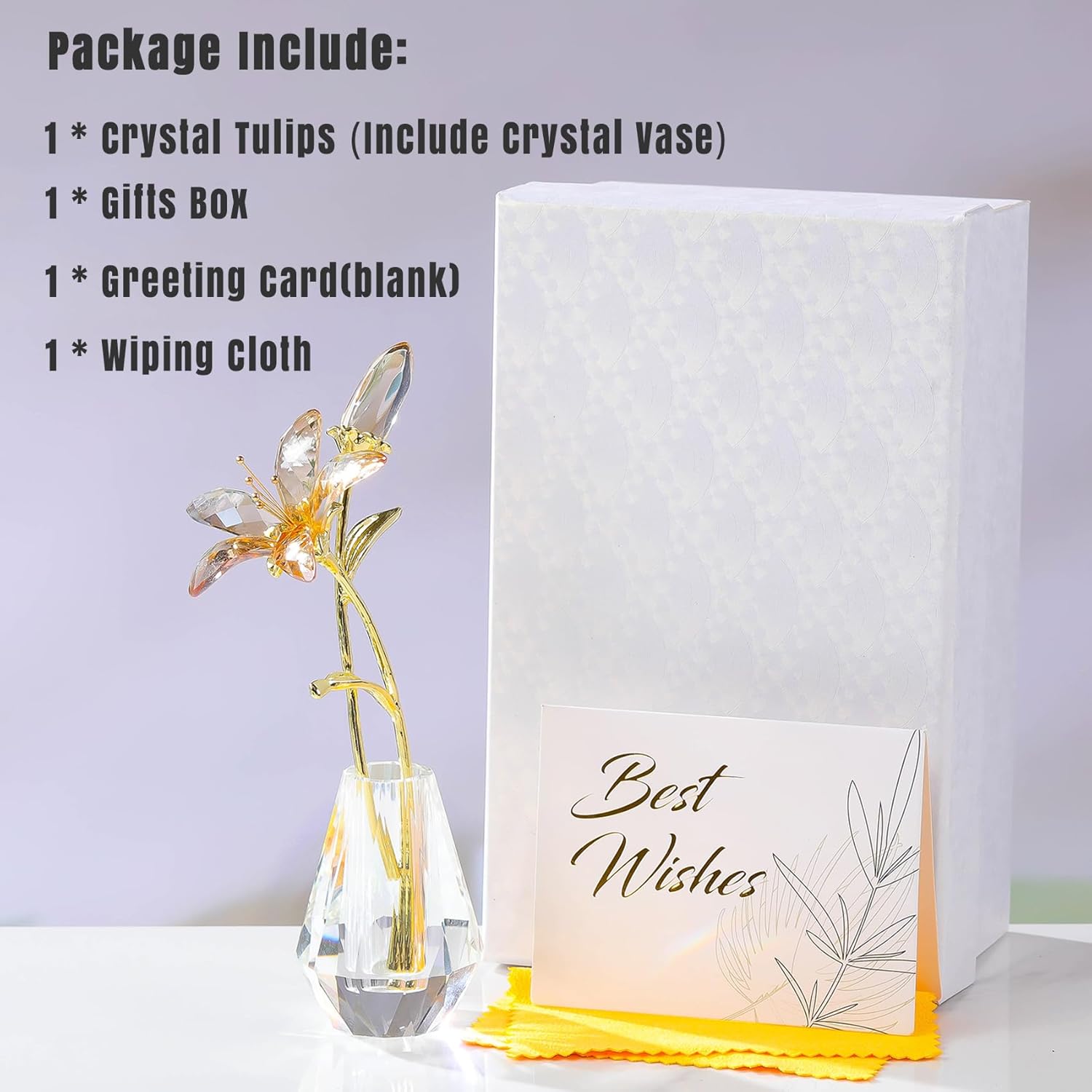 Crystal Tiger Lily Flowers with Crystal Vase Metal Stem Gold Lily Flower Collectible Gifts for Women, Glass Lilium Flower Artificial Floral Figurines for Home Wedding Party Decor - Image 5