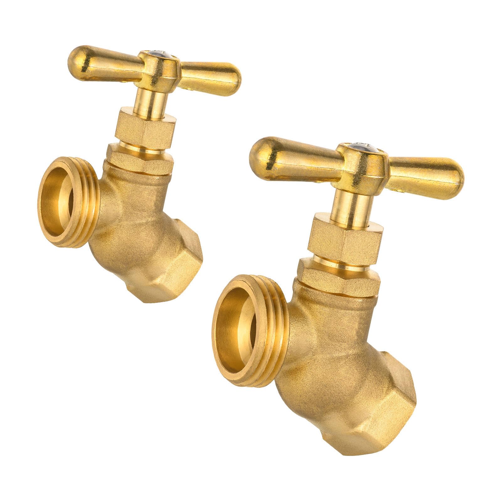 2 szt. Zawór do węża, 1/5.1 cm FIP x 3/10.2 cm MHT, wytrzymały, mosiężny, bez zagięć, armatura hydrauliczna, do ogrodu i na zewnątrz, 2 szt