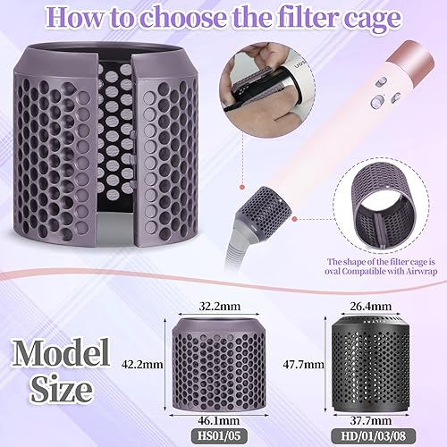 Miniatura 8 de AFDD Reemplazo de la cubierta del filtro exterior para Dyson Airwrap Hair Styler HS01 HS05 Modelos Filtro externo Filtro magnético Jaula piezas de