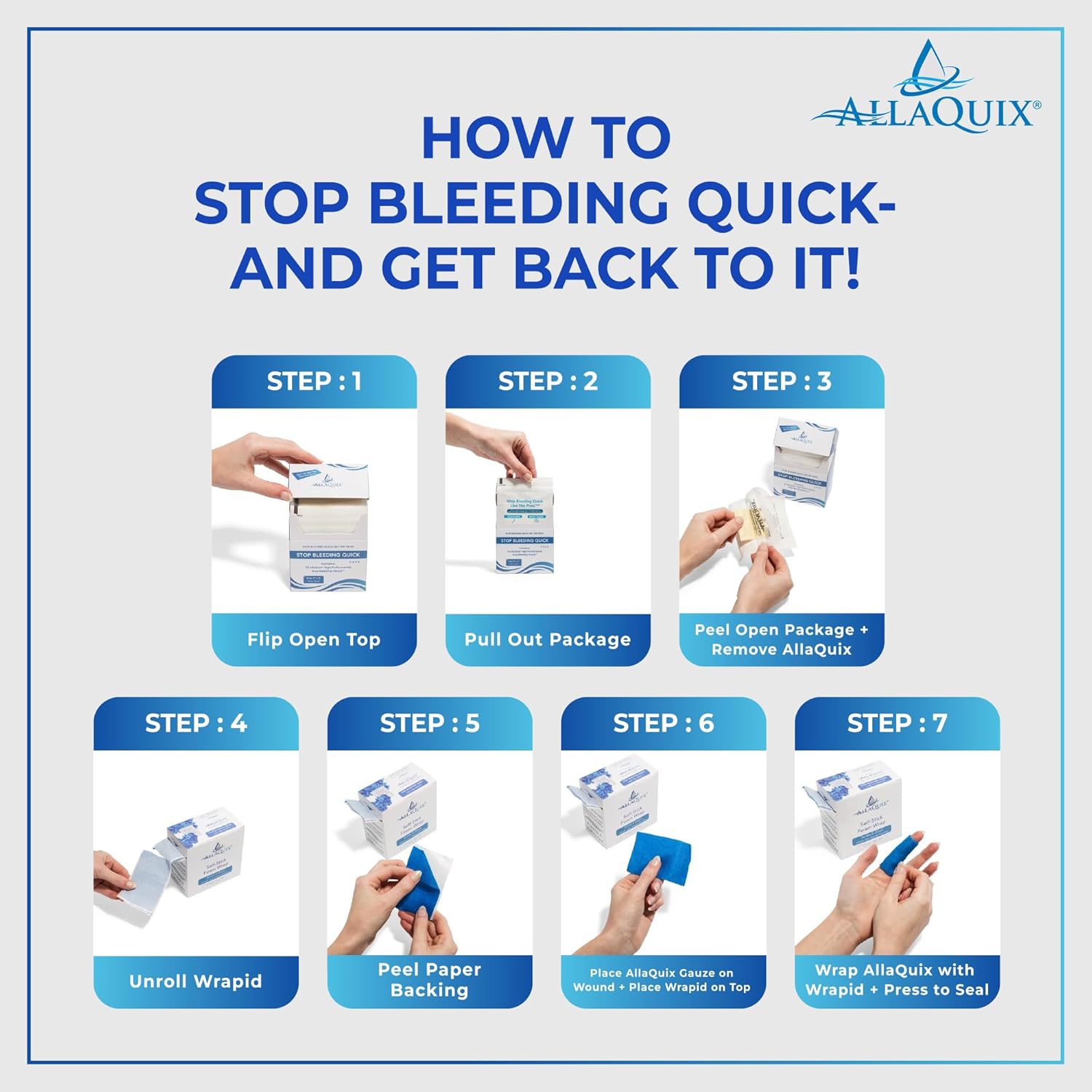 Quick Pack Stop Bleeding Gauze – Mountable Flip-Top Access Box with 20 Individually Wrapped 2"x2" Hemostatic Pads – Fast Bleeding Control for Kitchen, Workplace, Garage, First Aid, Sports