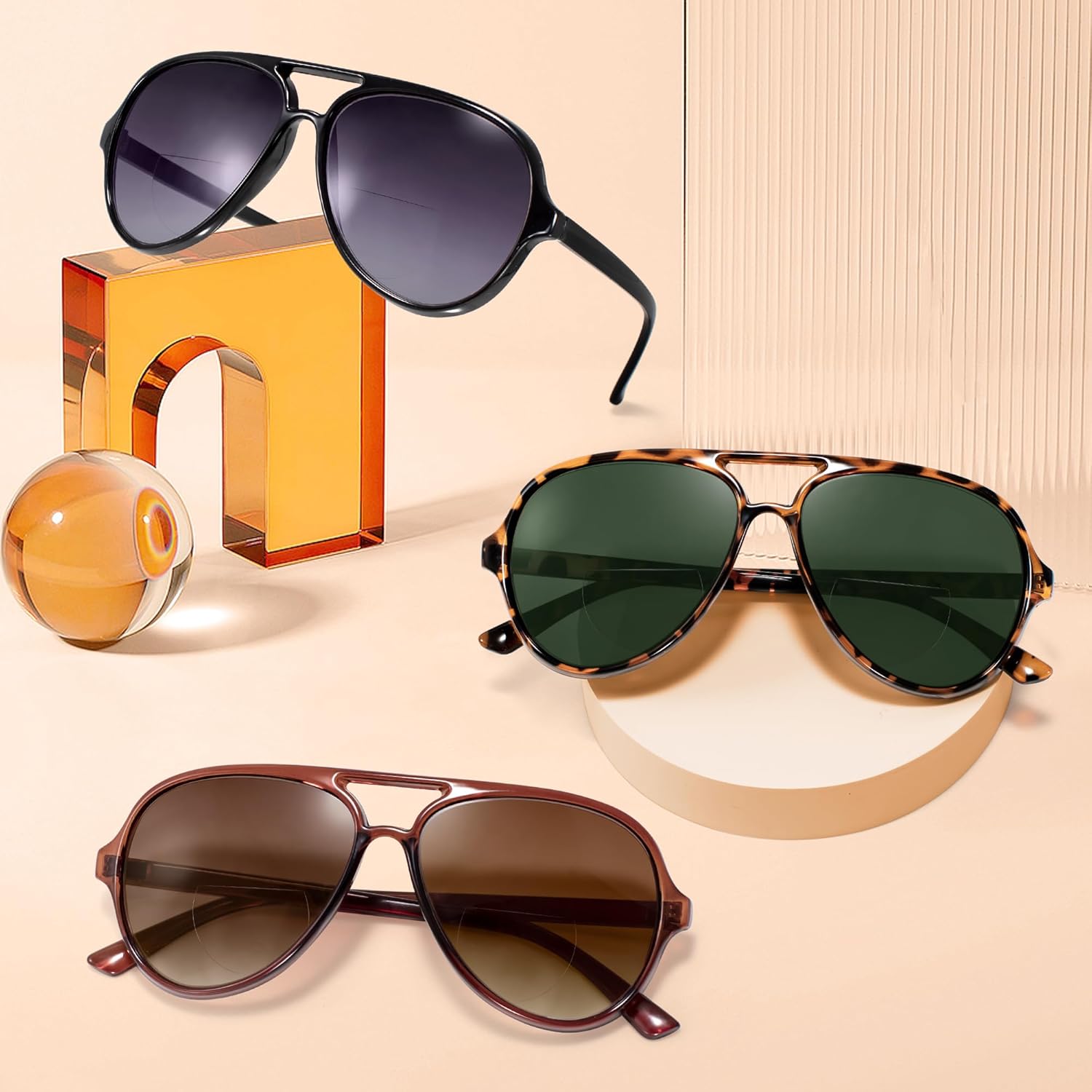 EYEGUARD 3 Pack Retro Aviator Bifocal Reading Sunglasses for Women Men UV400 Protection Classic Square Sun Readers - Image 6