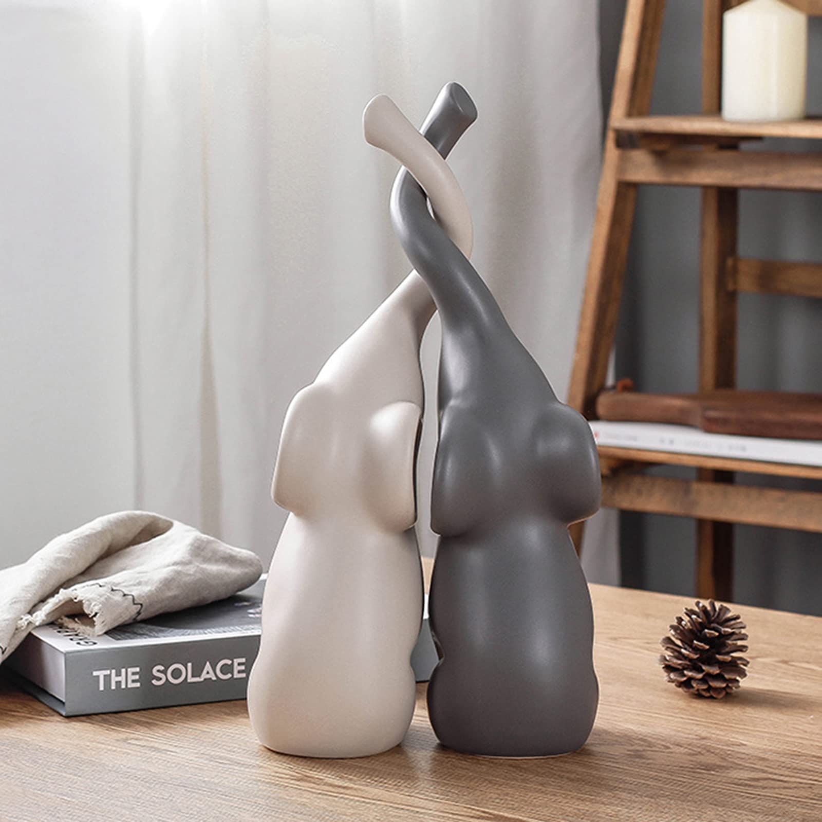Statua di Animali in Ceramica Moderna, Scultura di Elefante Bianco E Nero Decorazione Creativa Ornamento Animale Utilizzato per La Decorazione Domestica, Elefante Gemello,L