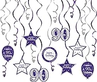 Vista 55 de Serpentinas de remolinos de cumpleaños feliz de 16 años con purpurina azul y plateada - Kit de 15 piezas de remolinos colgantes para el kit