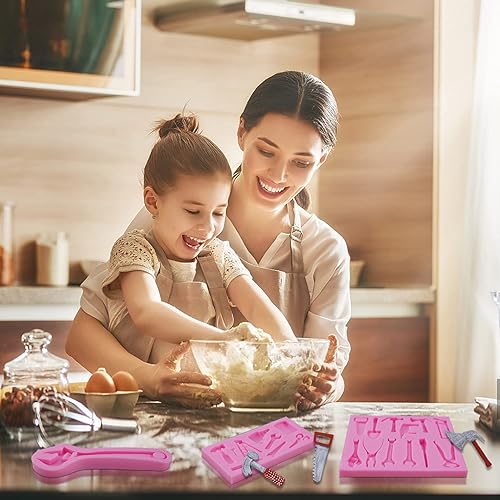 Miniatura 7 de 3 piezas de herramientas de mano moldes de fondant, mini moldes de herramientas de construcción para decoración de cupcakes de galletas de chocolate