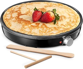 Crepe Maker Machine, Reemix Compact Pancake Griddle Precise Temperature Control, Nonstick 12 Electric Griddle, Batter Spreader for Eggs, Pancakes, Omelets and Quesadillas Black