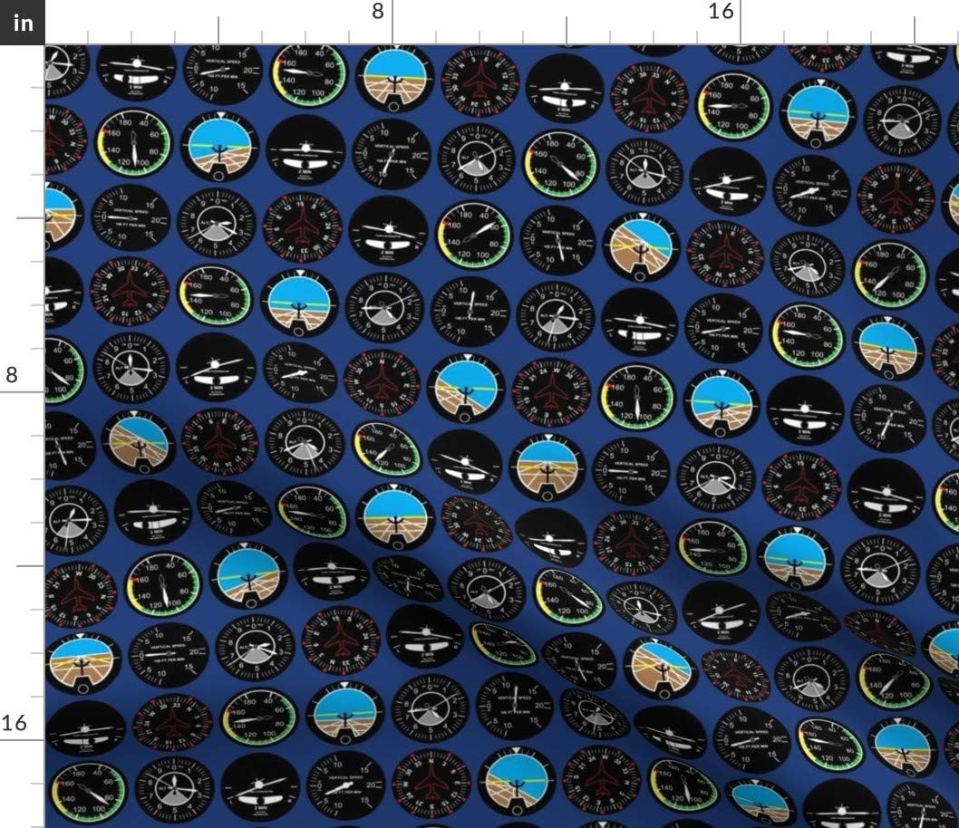 Spoonflower Fabric - Flight Deck Navy Aviation Pilot Airplane Plane Instrument Flying Blue Printed on Petal Signature Cotton Fabric by The Yard - Sewing Quilting Apparel Crafts Decor