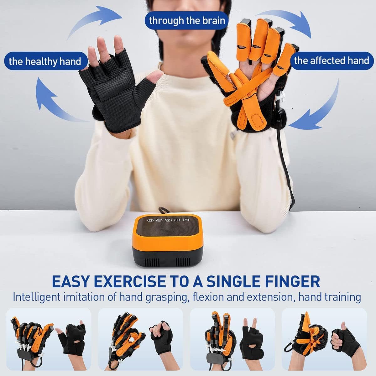 Urządzenie do treningu i regeneracji funkcji palców i dłoni, Rękawiczki robota do rehabilitacji pacjenta, Masażer do ćwiczeń i rehabilitacji fizjoterapii (Left XL)