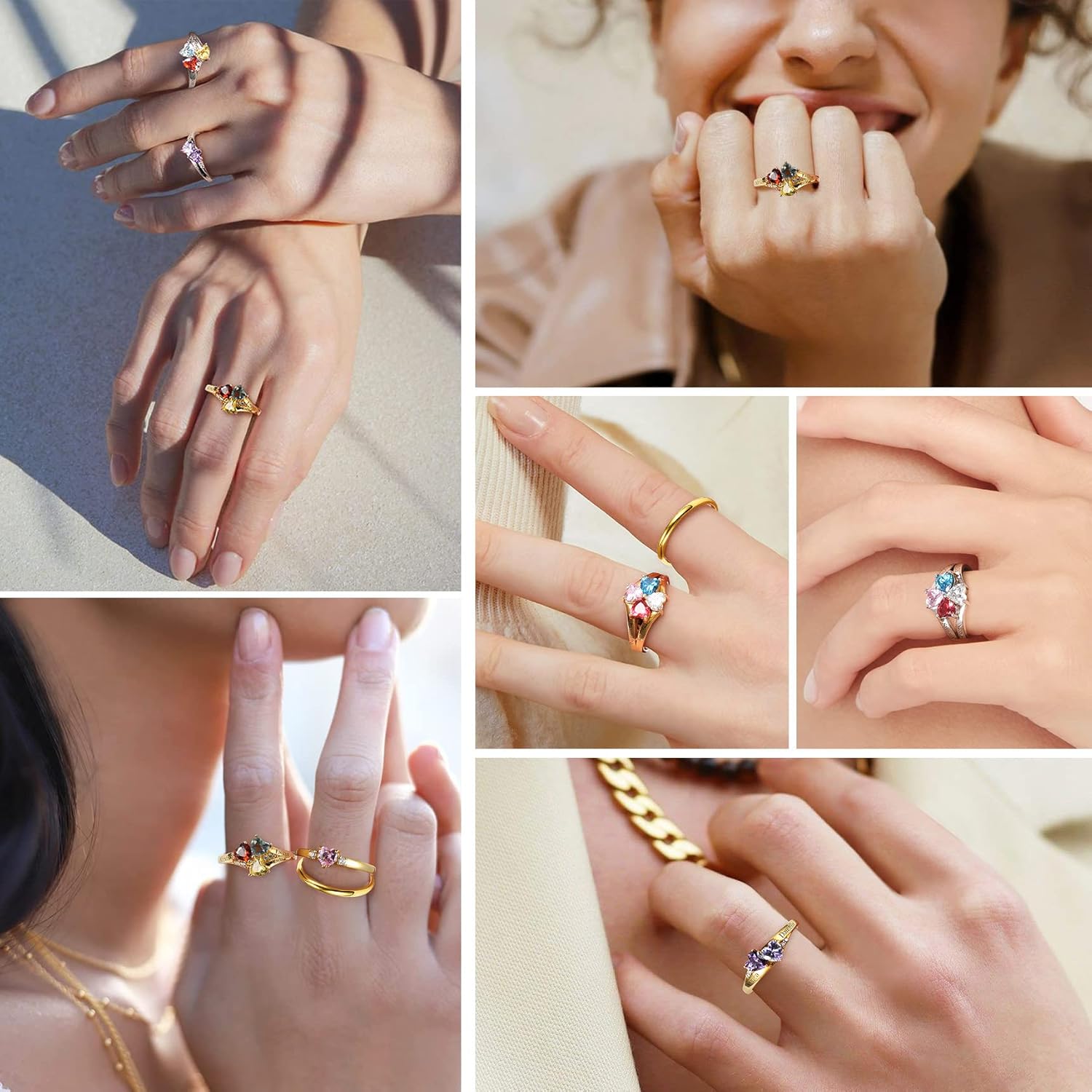 Bestyle Personlized 925 Sterling Silver Birthstone/Name Rings for Women, Sparkling CZ Love Band Rings for Wife/Mother/Grandmother, Great Jewelry Gifts on Thanksgiving/Christmas/Valentine's - Image 5