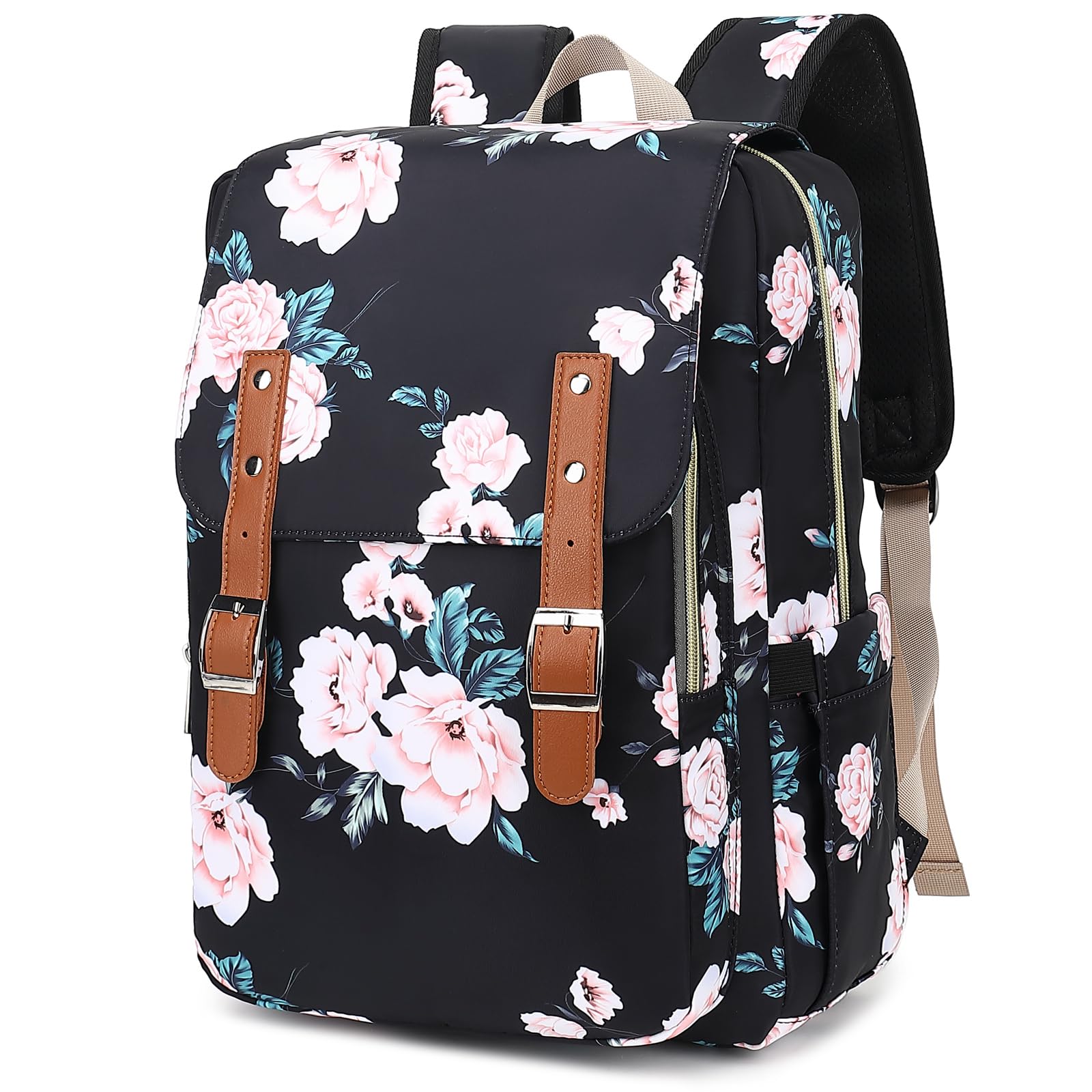 Kouxunt Floral Laptop Backpack for Women Girls, 15.6 inch College School Backpacks Travel Casual Daypack