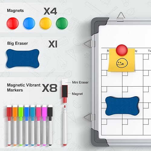 Miniatura 3 de kwznob - Calendario de borrado en seco para pared, pizarra blanca magnética de 16 x 12 pulgadas, calendario de borrado en seco, pizarra portátil