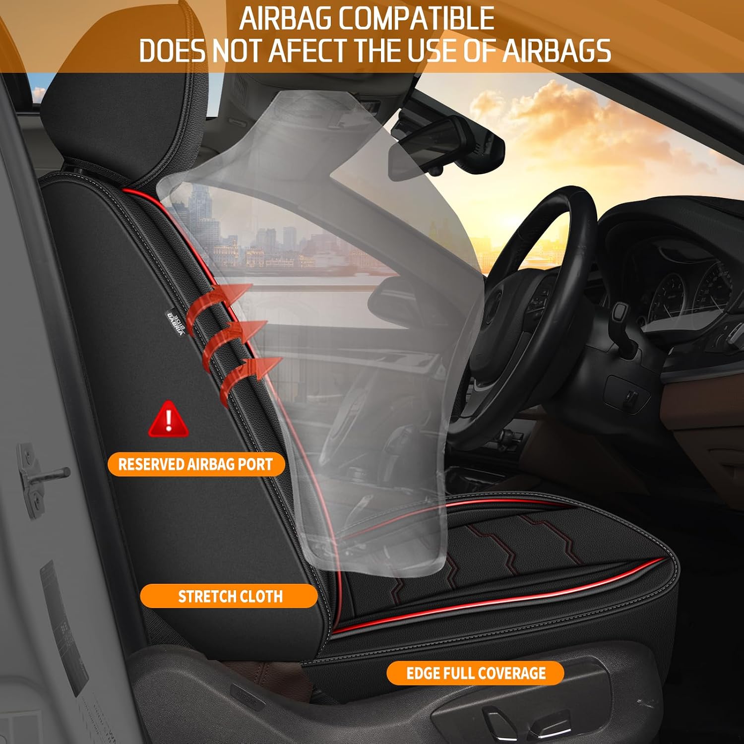 DISUTOGO Seat Covers Fit for Ford Edge 2007-2024 2025 2026: Full Set Leather Car Seat Covers Waterproof Automotive Seat Cushions Covers (2 Row 5 Seats, Red Line)