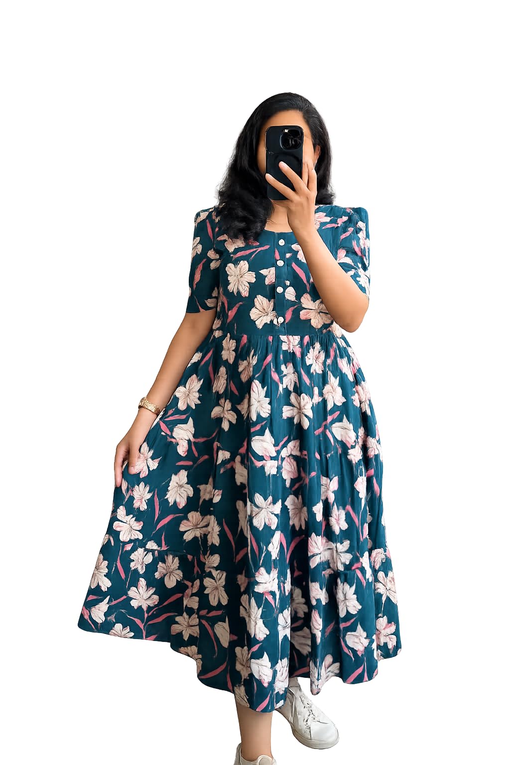 Women's Rayon Floral Printed A-line Flared Midi Dress-image-13