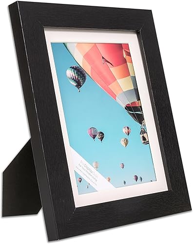 Miniatura 2 de The Display Guys - Marco de fotos cuadrado de perfil - Madera negra maciza con paspartú - Montaje en la pared - Pantalla de mesa - 6 x 8 pulgadas -