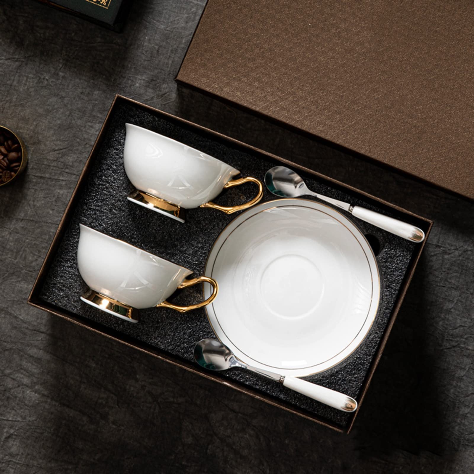 Juego de Tazas y platillos de café de Estilo Europeo, Elegante y Sencillo Juego de té inglés de Porcelana de Hueso, Moderno y Ligero, Comercial para el hogar (B)