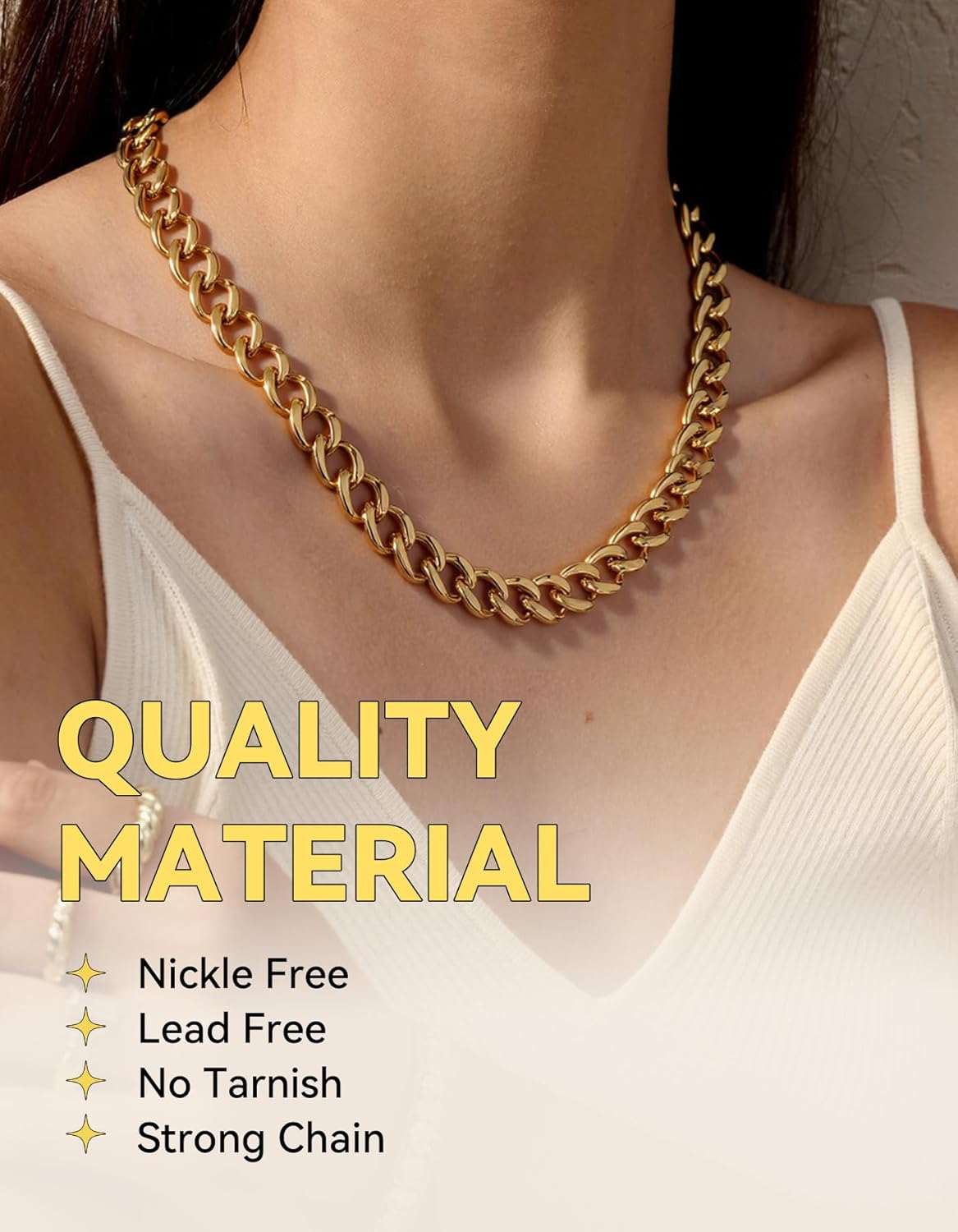 ChainsHouse Cuban Link Chain for Women Chunky Gold Necklace Stainless Steel/Gold Plated Choker Necklaces for Women, 12/16/20 mm Width Thick Chain Choker Punk Hip-Hop Jewelry,18-20" - Image 2