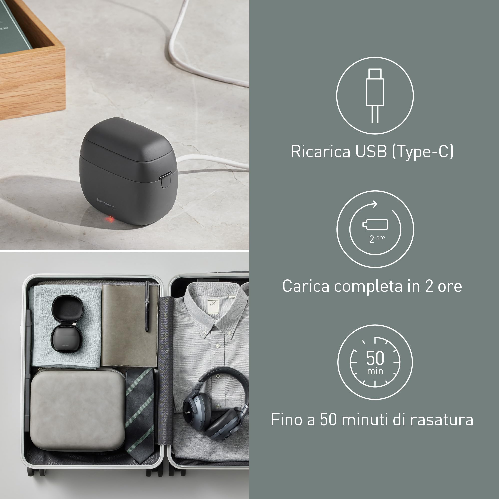 Panasonic ES-PV3B-K803 Serie 900s Shaver, Rasoio Elettrico da Uomo Wet & Dry a 5 Lame, Sensore Barba Reattivo, USB-C, Custodia, Nero Opaco