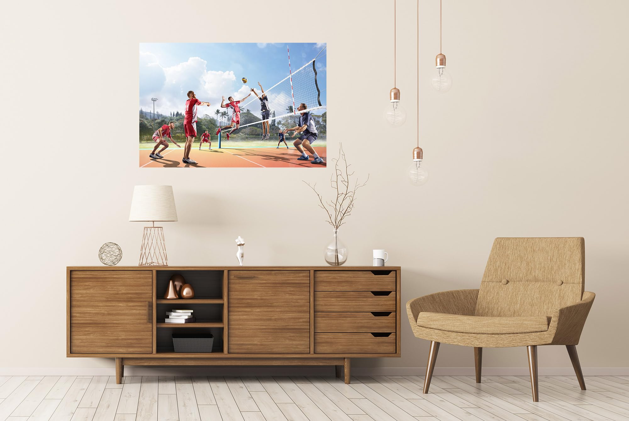 islandburner Poster di pallavolo su un campo di gioco all'aperto al sole, 130 x 90 cm