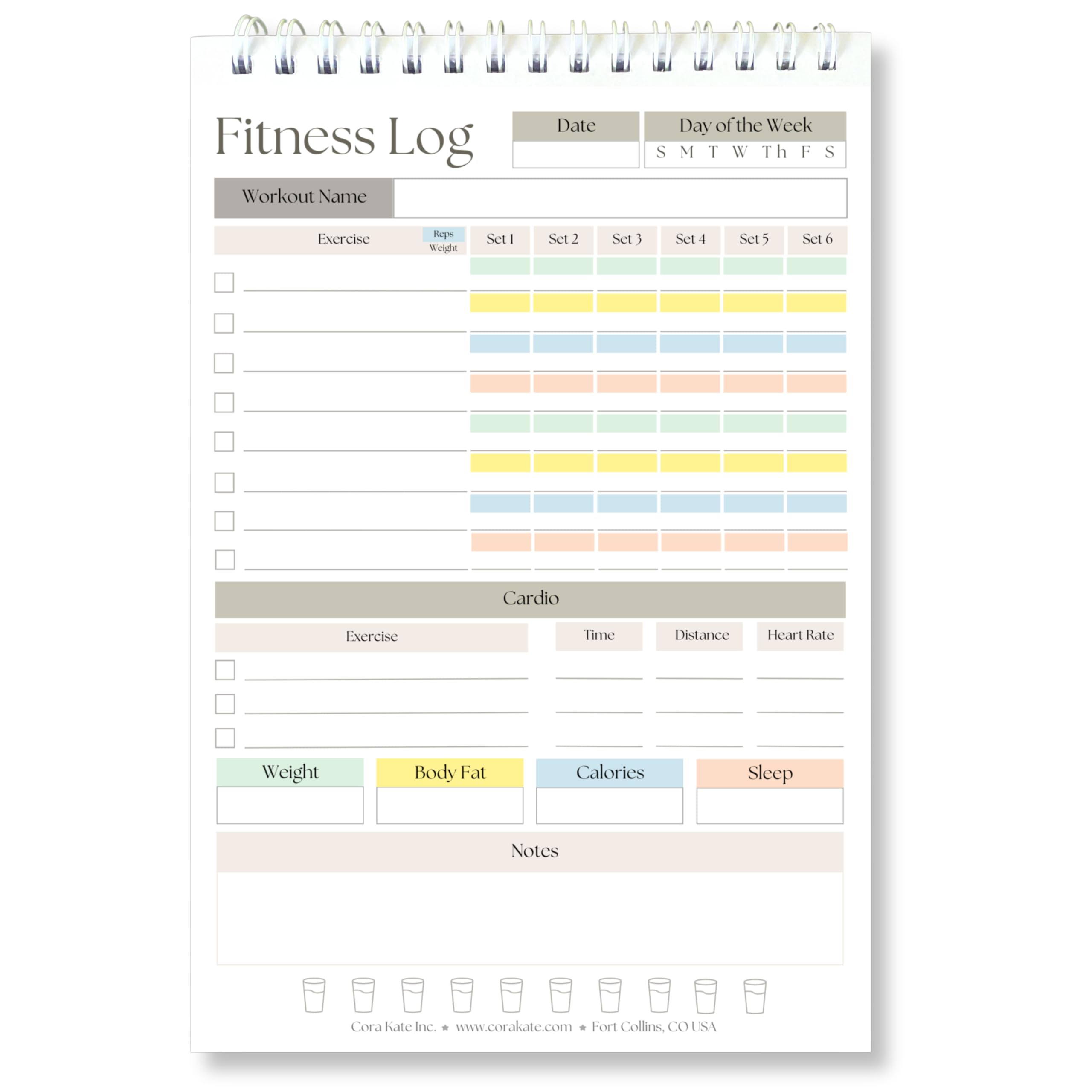 Workout Journal for Men & Women - Fitness Log Book - Notebook for Home & Gym - Planner Tracks Exercise, Weight Lifting, Cardio, Sleep, Water, BMI, Weight Loss, 50 Pages 5.5 x 8.5