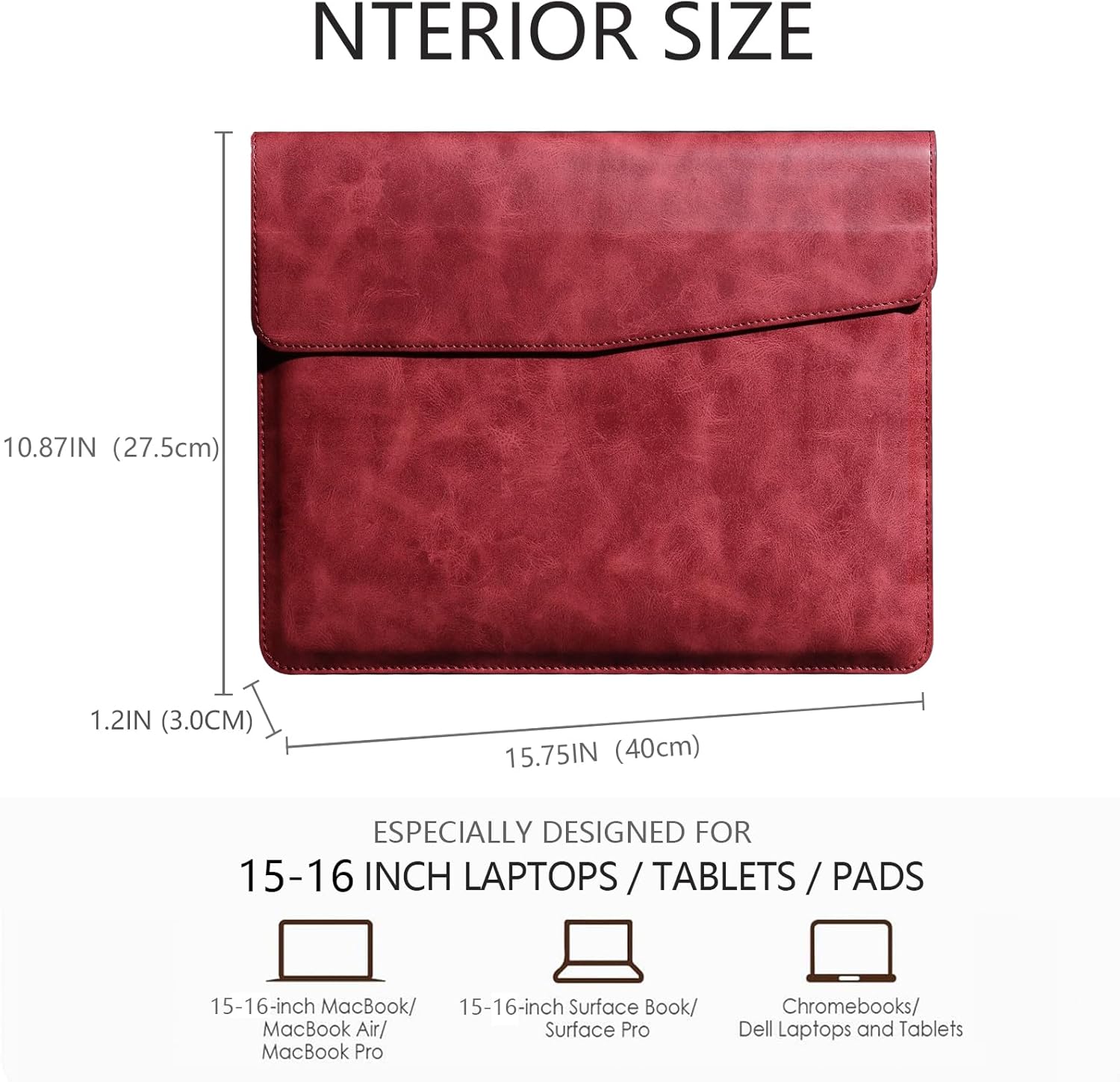 Leather Laptop Sleeve Compatible with MacBook Pro 16 Inch M4 M3 M2 M1 Pro/Max&MacBook Air 15 Inch M4 M3 M2, Genuine Leather Protective Case Cover,Red - Image 2