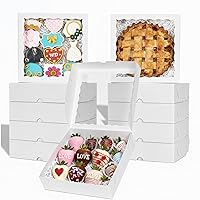 Vista 9 de 25 cajas de panadería marrones de 9 x 9 x 2.5 pulgadas con ventana para galletas, macarrón, fresas cubiertas de chocolate, mini pastel, trufa