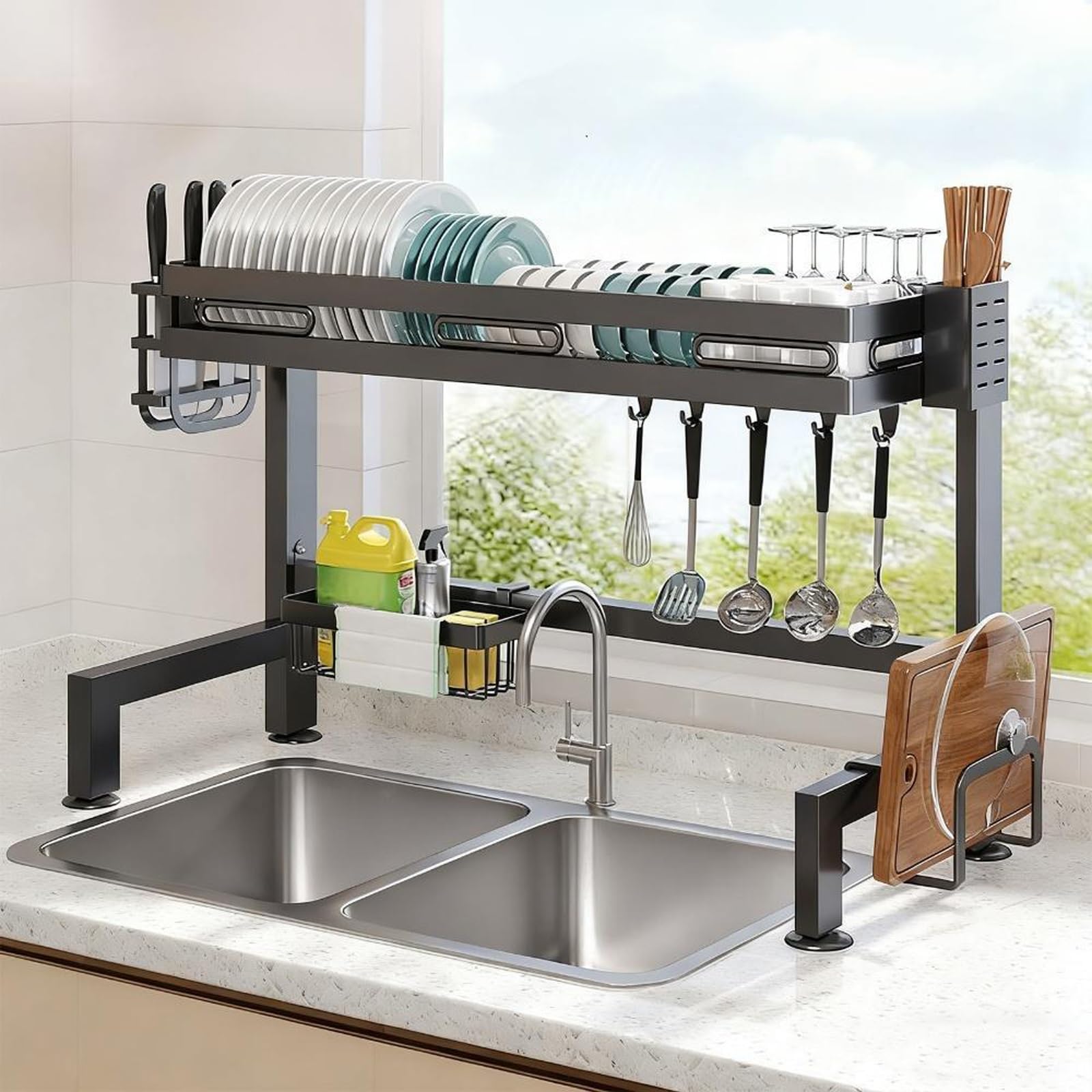 Scolapiatti Nero Regolabile da 5595 cm sopra Il lavello, salvaspazio per Piatti, Posate e stoviglie, Robusto e dal Design Elegante.