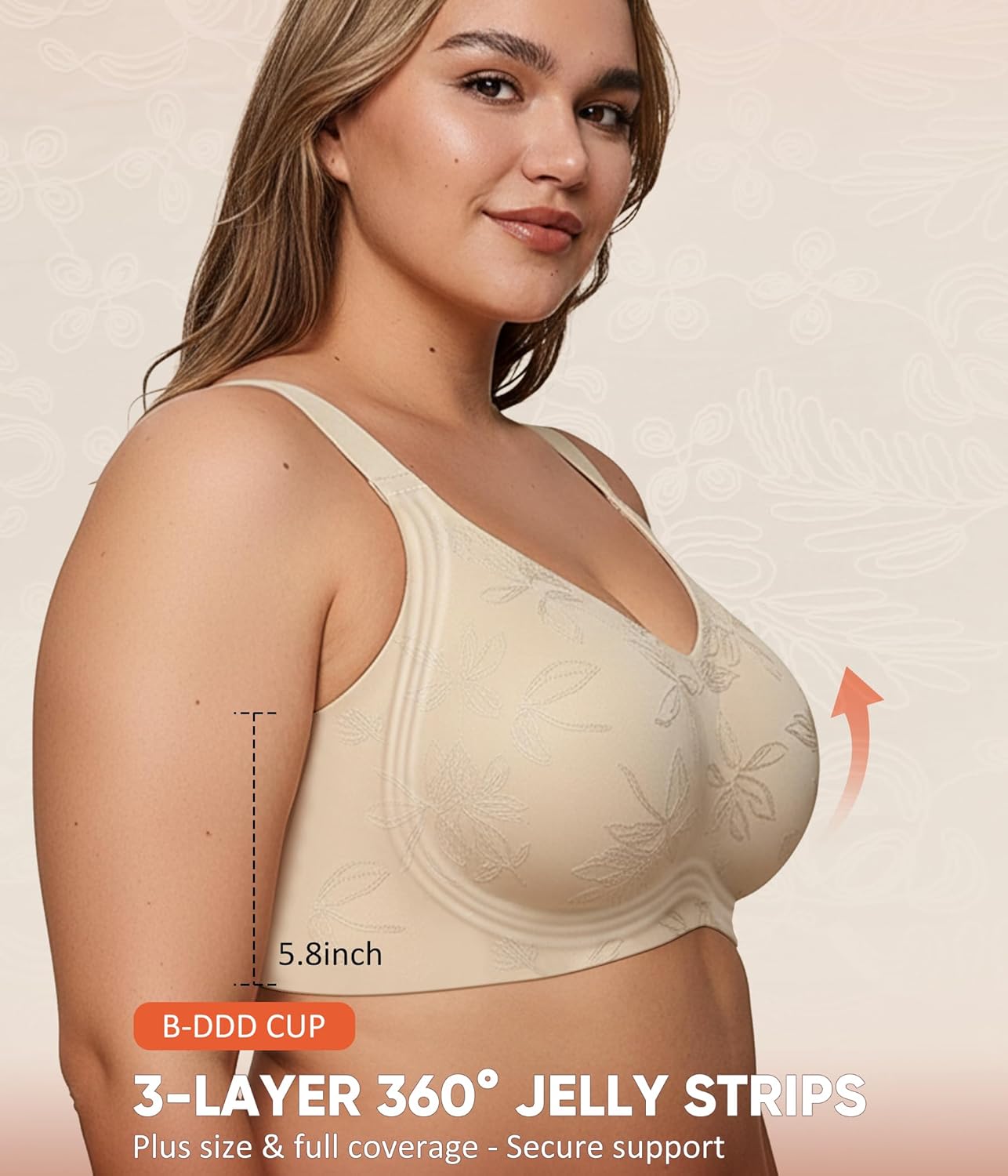 2026 Seamless Floral Patterned Bras for Women Soft Minimizer Jelly Support Wireless Bra Plus Size Tshirt Bralettes for Older - Image 2