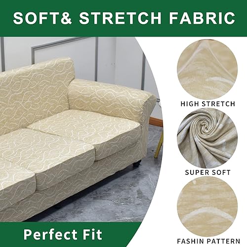 Miniatura 3 de GOSTADY Funda elástica para sofá de 4 piezas, funda de sofá para sofá de 3 cojines, suave, lavable, funda protectora de muebles con parte inferior